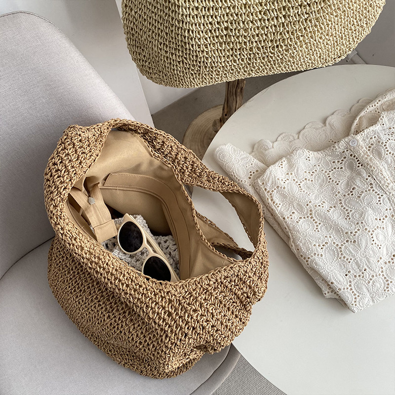 Side CM Large Capacity Single Shoulder Crossbody Straw Bag for Women, Summer Canvas Beach Bag for Vacation, Woven Straw Handbag - Thumbnail 4