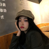 Autumn and winter PU leather news boy hat children British retro Korean version of ins Japanese Bailey painter hat Net red octagonal hat