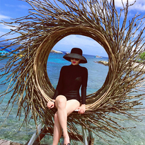 Retro French Hepburn black net Red Grass Hat sun hat sun sun beach hat children summer big edge sun hat