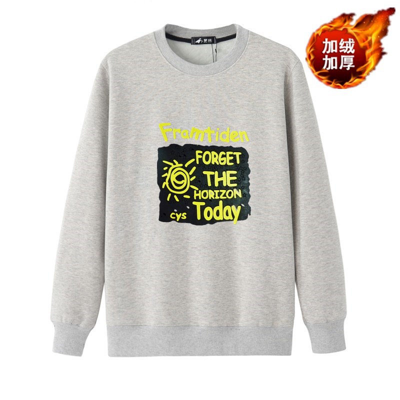 Cộng với phân bón XL áo dài tay ấm áp áo thun cotton mùa đông nam cộng với áo len dày nhung nam tròn cà vạt nhung đáy quần áo thời trang
