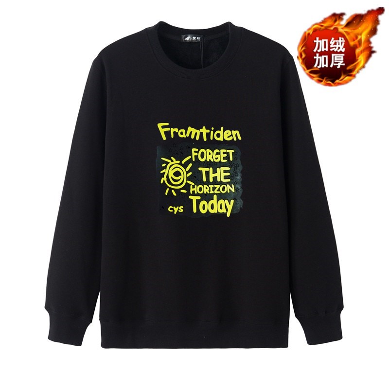 Cộng với phân bón XL áo dài tay ấm áp áo thun cotton mùa đông nam cộng với áo len dày nhung nam tròn cà vạt nhung đáy quần áo thời trang