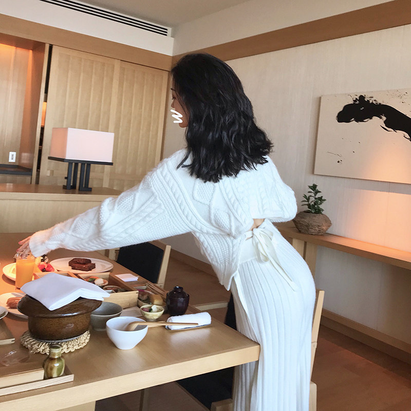 Grid studio White Twist Sweater Women's Spring and Autumn Loose Wearing Korean Fashion Ware