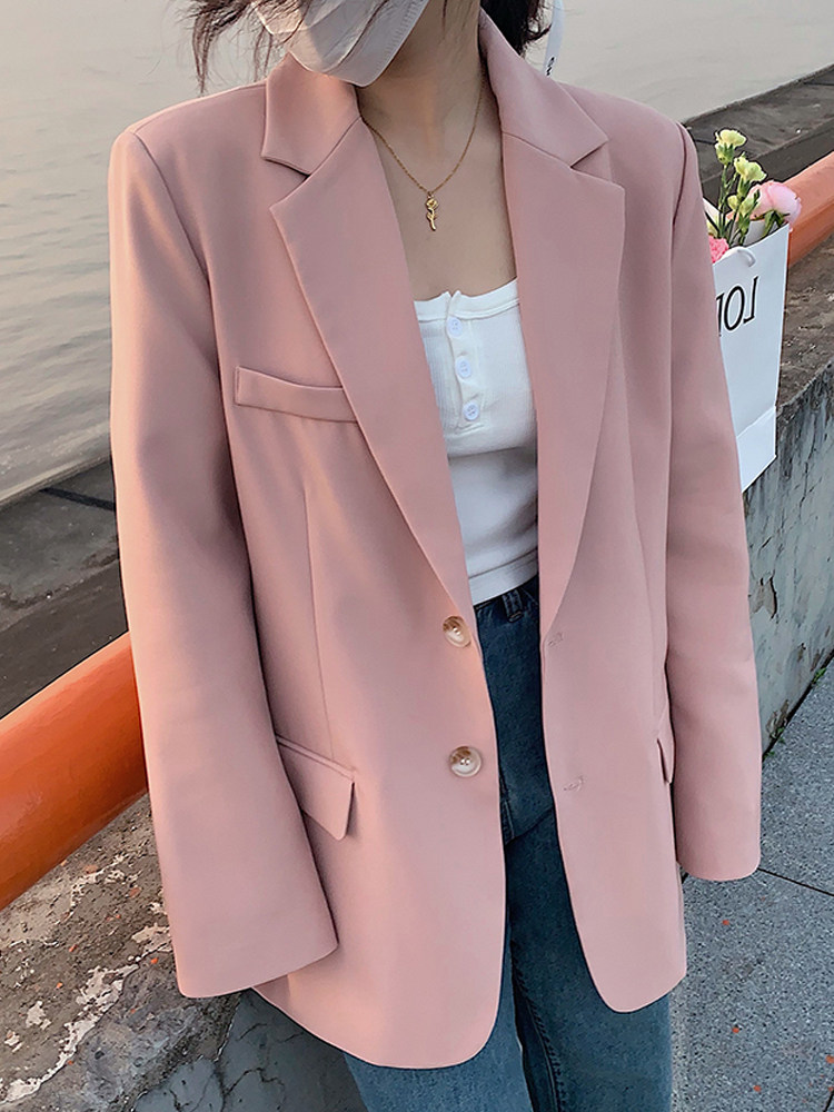 VEEE Korea spring and autumn thin design sense niche loose pink blazer women's small suit top