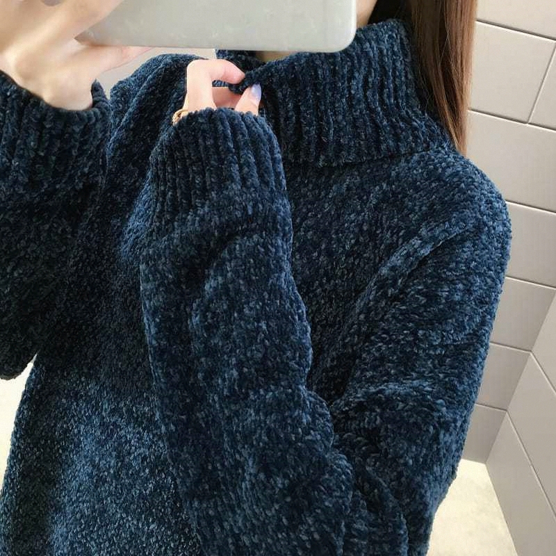 2026 Winter New Chenille Turtleneck Sweater for Women, Autumn and Winter Thickened Knitwear, Loose and Lazy Style Outerwear Base Layer