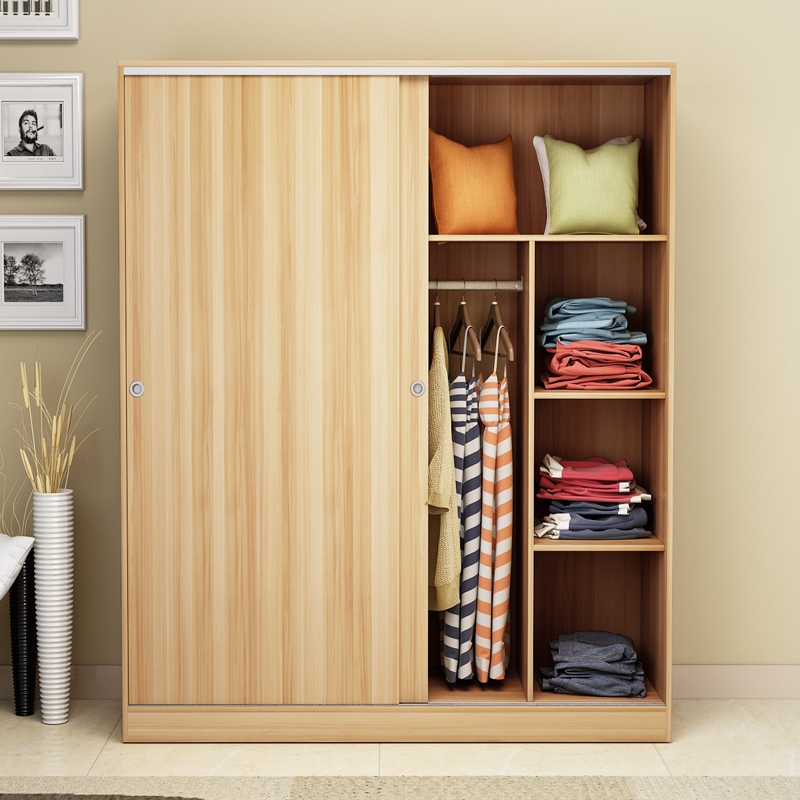 Solid Wood Sliding Door Wardrobe Modern Minimalist Wood Sliding