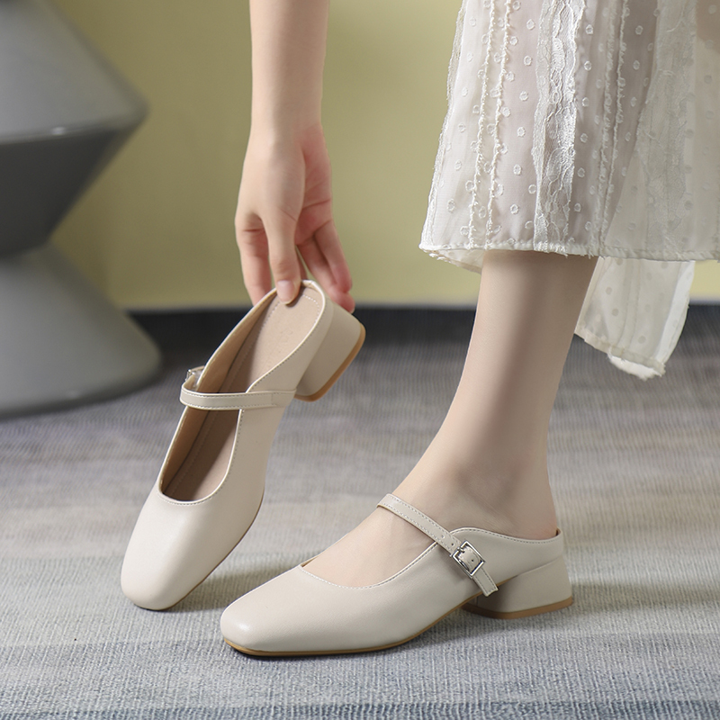 Genuine Leather Closed-Toe Mules for Women, Summer 2026 New Style, Elegant Chunky Heel Ladies' Sandals, Slip-On Shoes, Mules Genuine Leather Closed-Toe Mules for Women, Summer 2026 New Style, Elegant Chunky Heel Ladies' Sandals, Slip-On Shoes, Mules