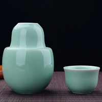 Lẩu gốm celadon nóng ấm rượu decanter rượu vang vàng đặt nhỏ hầm rượu 2 hai nồi ấm rượu bình bộ ly uống rượu vang