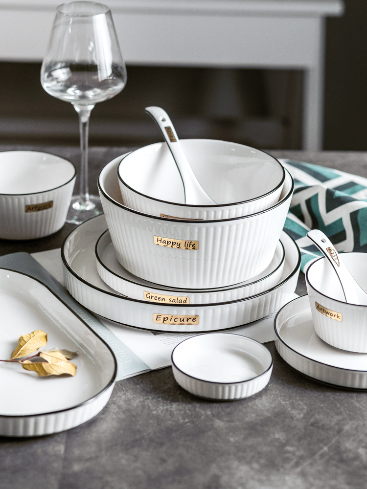 Soup plate Western food plate plate Breakfast household salad bowl Nordic Japanese ceramic tableware Large soup bowl Instant noodle bowl Rice bowl