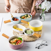Plate with handle Ceramic two-compartment grid weight loss and fat reduction quantitative household single-sex shaking net red instant noodle bowl