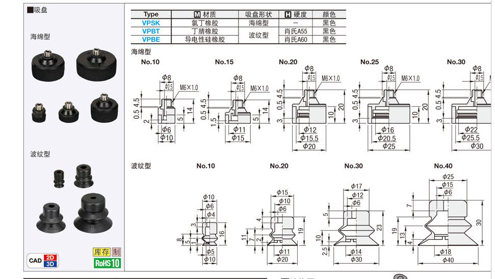 MISUMI Misimi vacuum sucker double corrugated type VPBT10 20 30 40 50 VPBT20