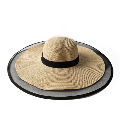 Large brim cover face hat temperament organza fisherman hat women's summer thin section sunshade sunscreen Korean version of Japanese straw hat