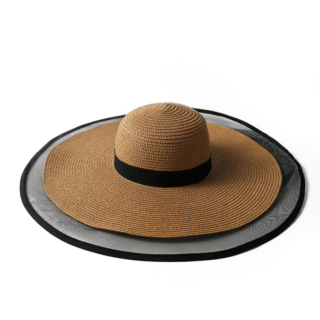 Large brim cover face hat temperament organza fisherman hat women's summer thin section sunshade sunscreen Korean version of Japanese straw hat