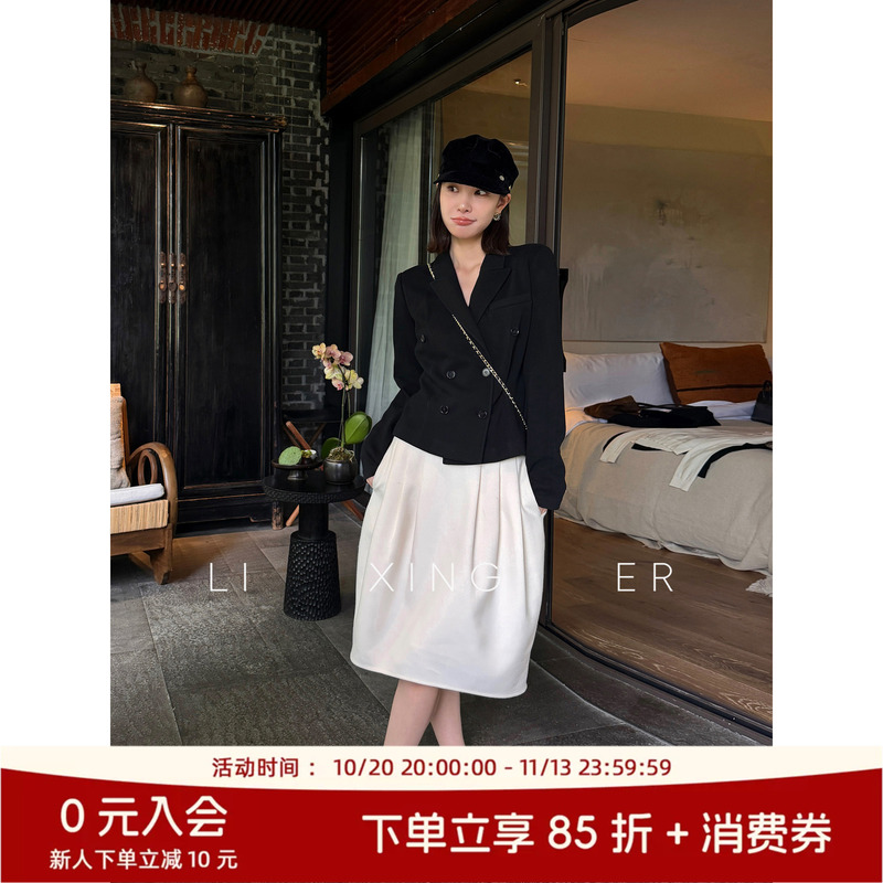 Li Xing'Er Serenade Fashionable Black Short Waist-Cinching Casual Blazer Women's Autumn Formal Suit Jacket