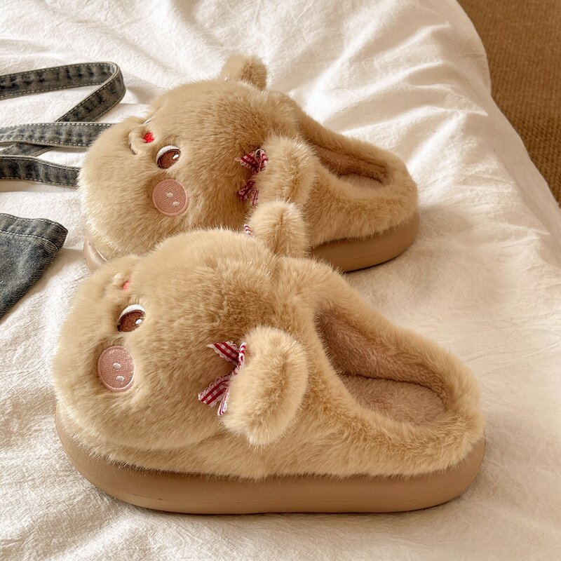 Cute Cartoon Bear Plush Cotton Slippers for Women, Autumn and Winter, Closed-Toe, Non-Slip, Soft Sole, Indoor Home Warm Maternity Shoes Cute Cartoon Bear Plush Cotton Slippers for Women, Autumn and Winter, Closed-Toe, Non-Slip, Soft Sole, Indoor Home Warm Maternity Shoes