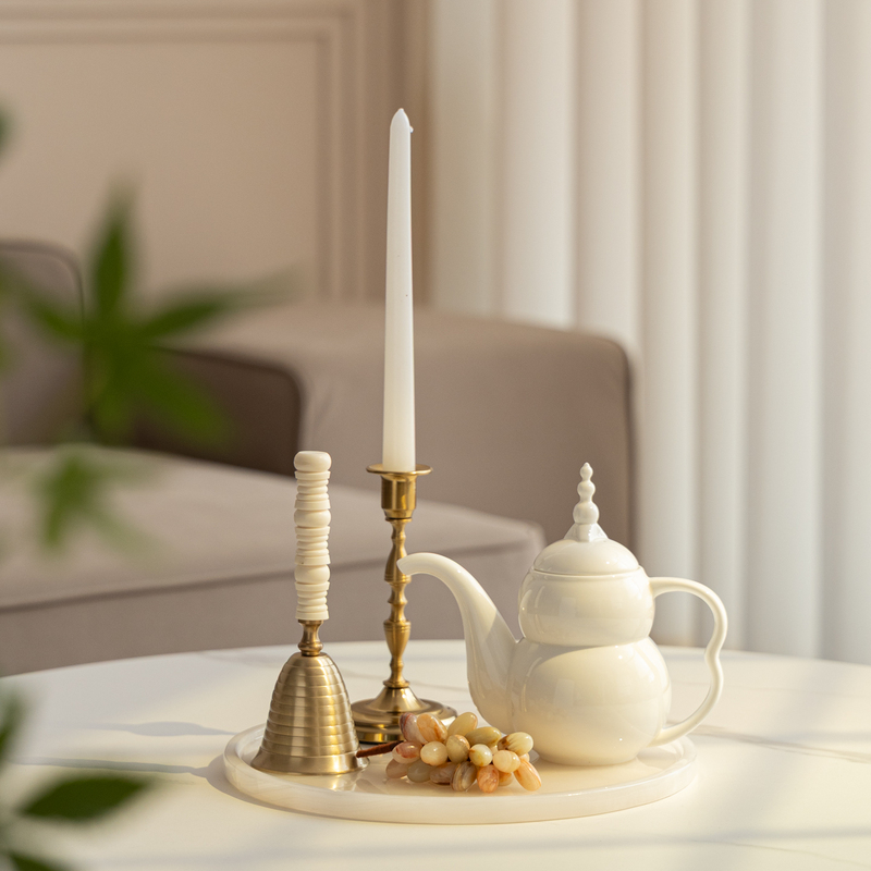 Light Luxury French-Style Model Room Round Table Balcony Afternoon Tea Tray Candlestick Teapot Decorative Ornaments Light Luxury French-Style Model Room Round Table Balcony Afternoon Tea Tray Candlestick Teapot Decorative Ornaments