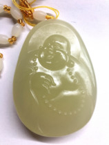 Xinjiang Hetian Jade Maitreya Buddha carved pendant natural raw material with bead chain 4*5 7cm