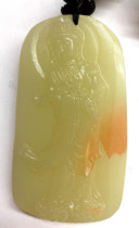 Xiuyu River mill Jade playful color Guanyin Standing Figure 3*5cm auspicious pendant big chain Xiuyu River mill Jade