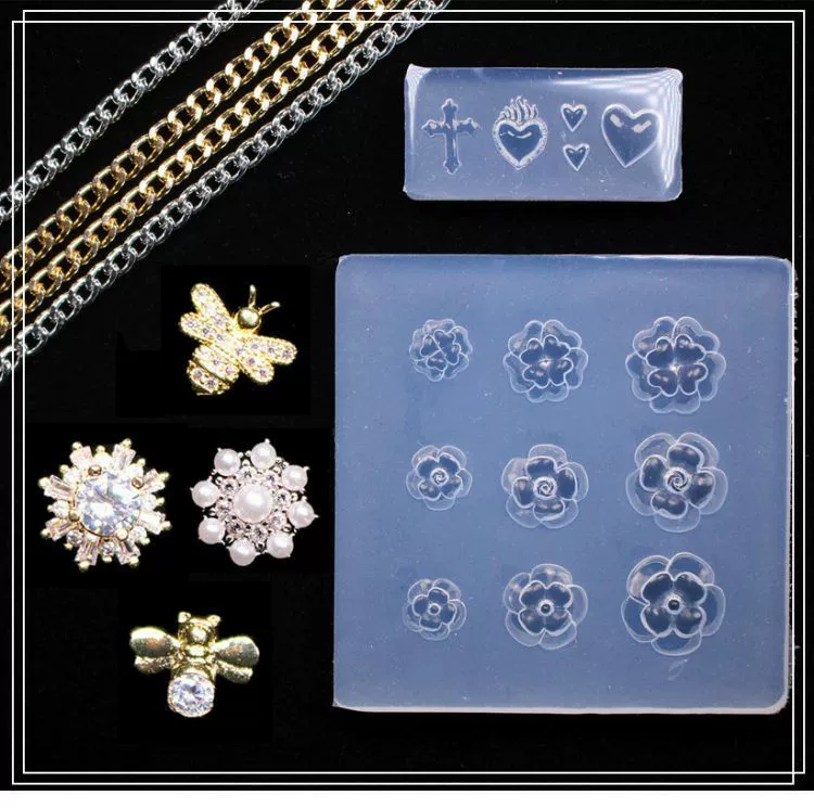 Nghệ thuật làm móng bằng kim loại Phụ kiện trang sức Chuỗi chữ thập Love Camellia Khuôn mẫu kim cương được lựa chọn cẩn thận bằng vàng thật - Tự làm khuôn nướng