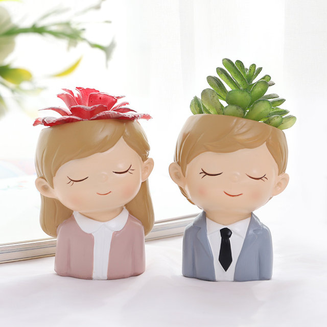 American cartoon couple shape plant succulent flower pot personality romantic gardening home decoration handicraft decoration