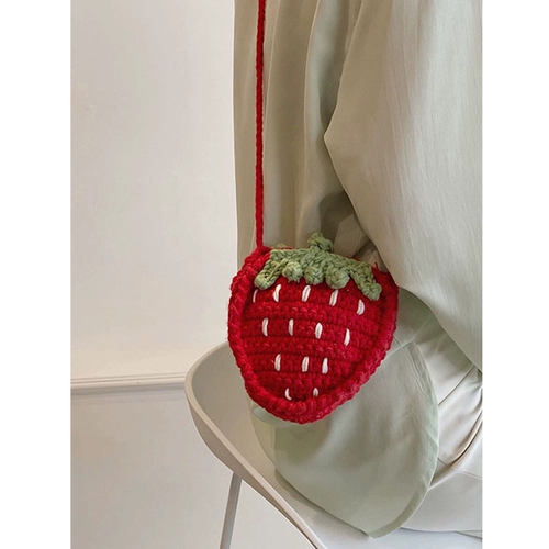 Милая вязаная сумка ручной работы, маленькая небольшая дизайнерская плетеная трикотажная клубника, сумка для телефона, DIY