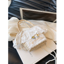 Sen Ensemble Fields Garden Wind Weave Bag Summer Children Cute Pearls Sloped Satchel Holiday Windy Beach Lace Grass Chicher Bag