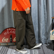  2020 summer Japanese retro casual solid color all-match bread pants loose and thin tooling nine-point pants elastic pants men