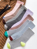 Japanese GP socks womens mid-tube socks pure cotton ins tide stripes college style students Korean pile socks long socks