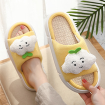 Japanese GP linen slippers for women with thick bottom deodorant indoor cute couple home cotton and linen slippers for men in summer