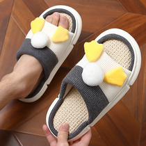 Japanese GP linen slippers mens summer home indoor thick-soled non-slip cotton and linen slippers mens and womens household mute
