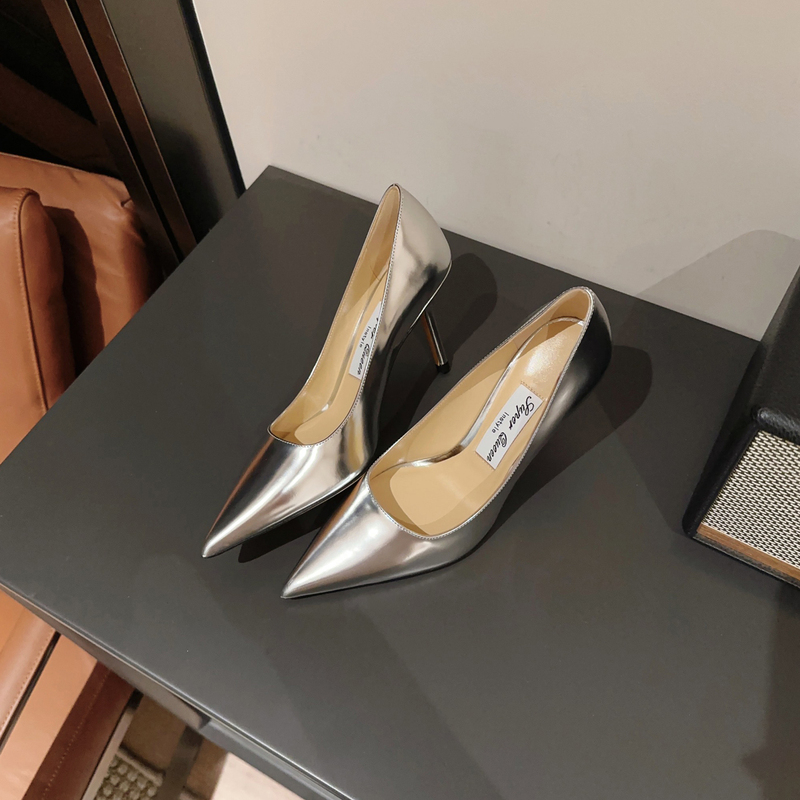High-End Series 1 Minimalist Line Beauty ~ Slimming Genuine Leather Sole Pointed Toe Genuine Leather Silver High Heels for Women Stiletto Shoes High-End Series 1 Minimalist Line Beauty ~ Slimming Genuine Leather Sole Pointed Toe Genuine Leather Silver High Heels for Women Stiletto Shoes