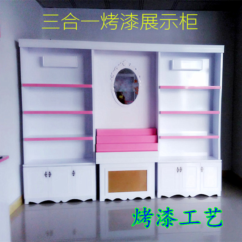 Wooden paint three-in-one set with mirror cosmetic showcase beauty salon hair salon hair shop product cabinet display cabinet