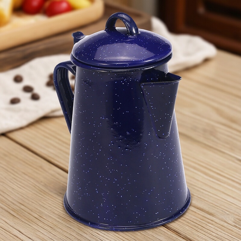 Enamel Handle Kettle, Hand-Brewed Coffee Pot, Starry Sky Speckled Enamel Oil Pot, Cool Blue Nordic Style Enamel Water Kettle with White Dots