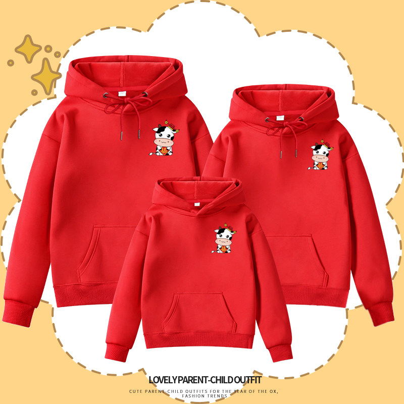 2021 early autumn year of the ox parent-child dress a family of three hooded sweatshirt mother and daughter family wear family portrait coat