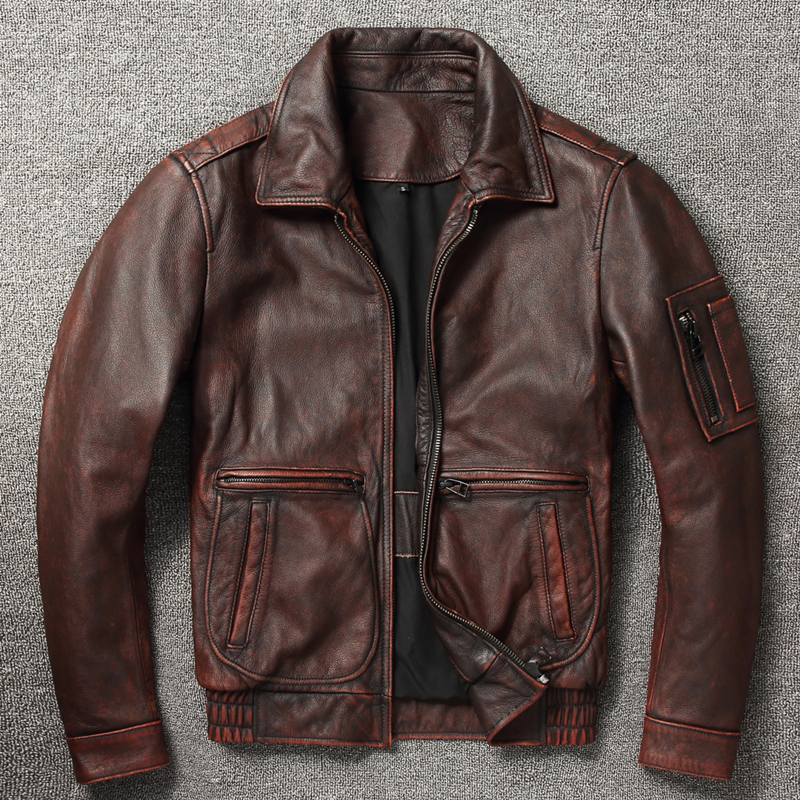 a2 re-engraved Air Force flight jacket retro stone grinding old first layer cowhide leather leather leather jacket men's large size leather jacket