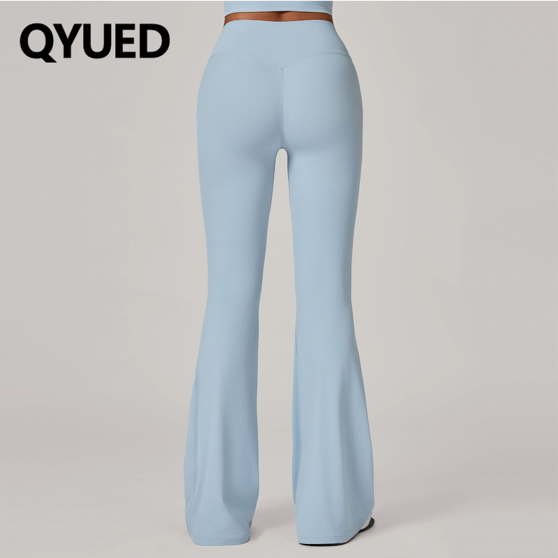 European and American Style Invisible Wrinkle Yoga Flared Pants Peach Lift Wide-Leg Sports Long Pants High-Waisted Fitness Women's Elastic Tight-Fitting