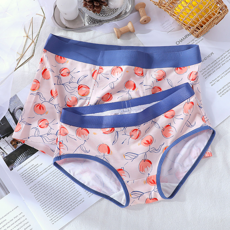 Lovers Briefs Summer Modale Pure Cotton Cartoon Fruit Cute Men And Women Underwear Breathable Pink Shorts Suit