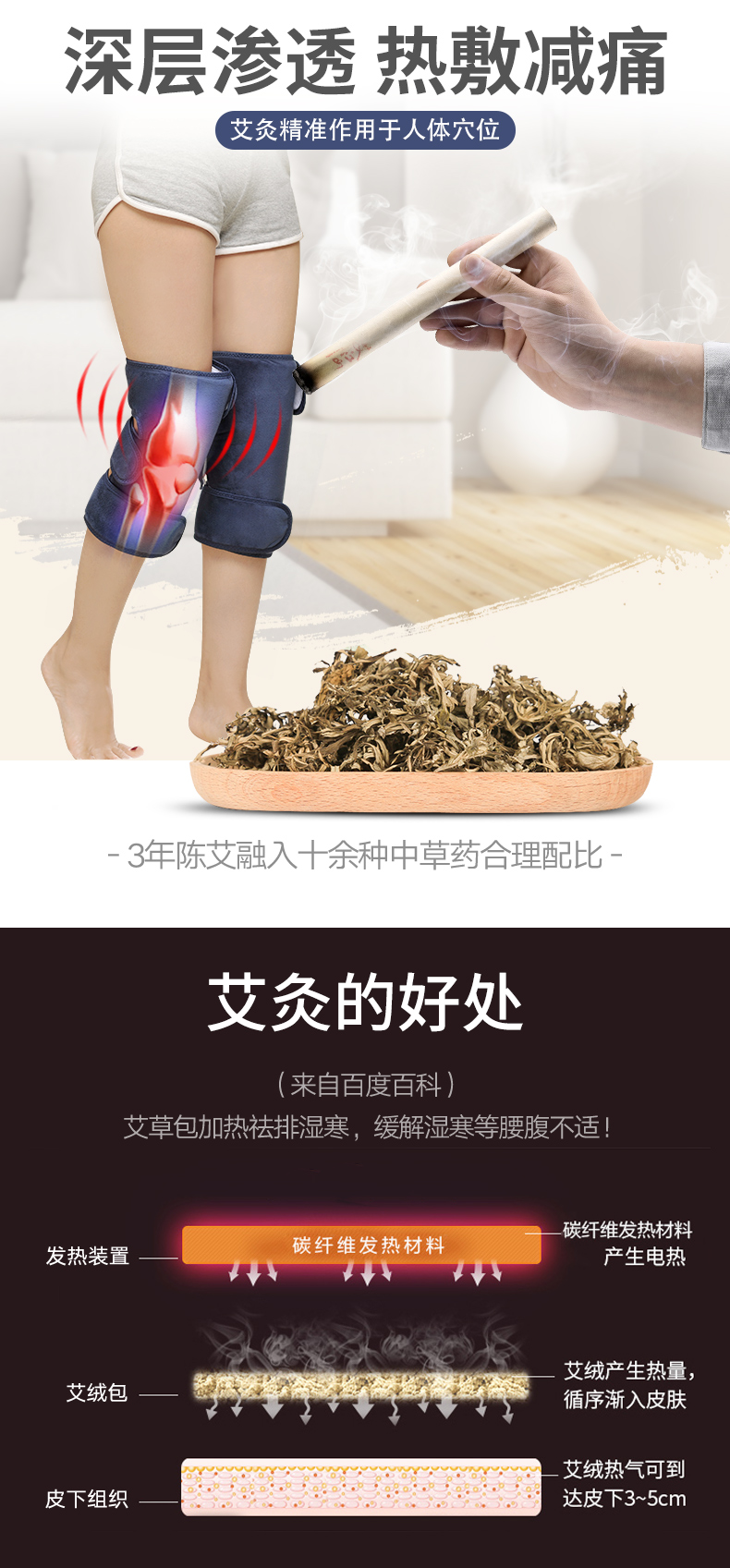 木顿 电加热护膝 艾草/盐袋加热  有效缓解关节疼 图7