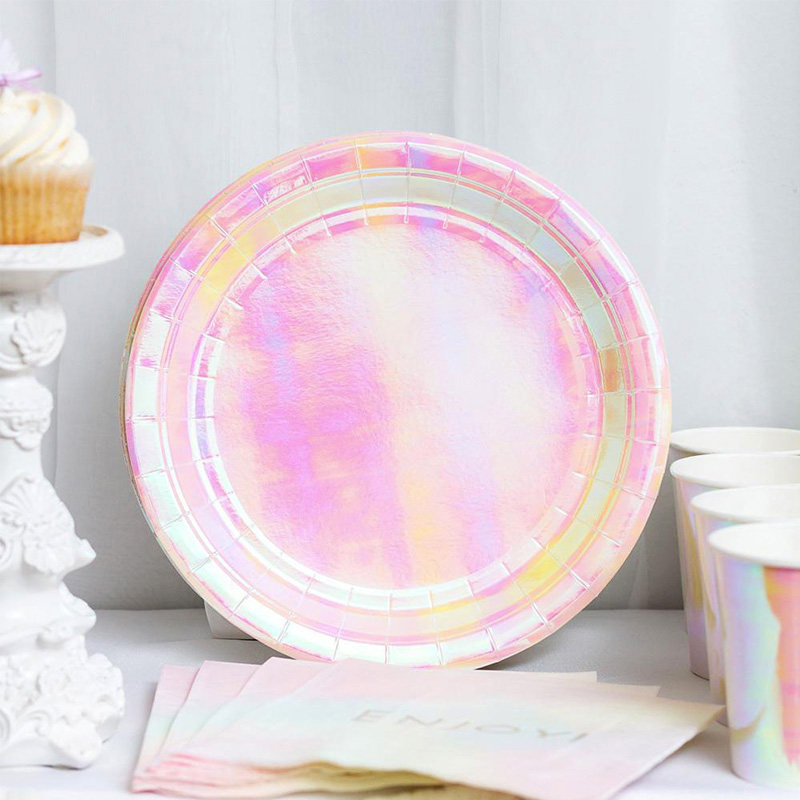 Rainbow Film Pink Asymptotic Color Girls Dream Birthday Party Decorations Suit Disposable Cutlery Paper Tray Cups