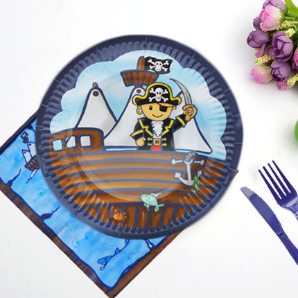 Blue Pirate Themed Children Birthday Party Decorations Arranged Cartoon Printed Paper Tray Cake Trays Trays 8 pieces