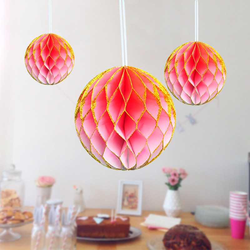 Bright Pink Phnom Penh Beehive Paper Flowers Balls Pull Flowers Hanging Accessories Birthday Party Arrangement Decorative Items Festival Mall Wedding