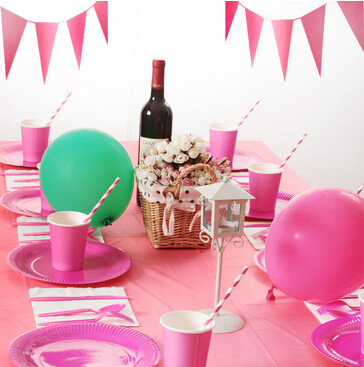 Pink Ensemble Pure Color Themed Children Princess Adult Birthday Party Table Arrangement Package Decoration Items Suit