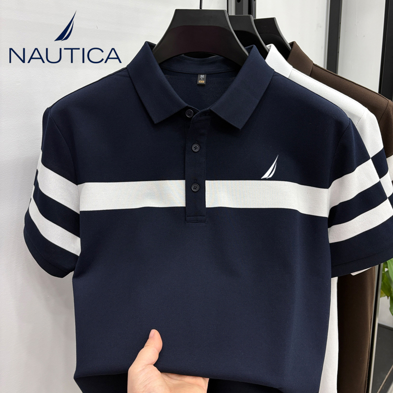 Nautica Contrast Stripesd Lapel Polo Shirt Men's Short-Sleeved Business Casual Breathable Antibacterial Top