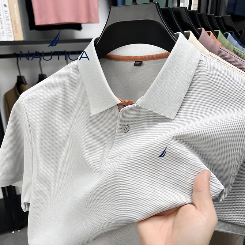 Nautica Summer Men's Mulberry Silk T-Shirt Short-Sleeved Casual Breathable Versatile Classy Lapel Polo Shirt