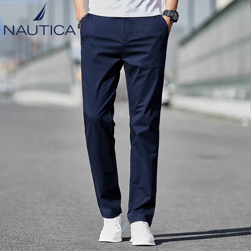 Nautica/Notica Genuine Men's Pure Cotton Casual Pants Summer Thin Straight-Leg Semi-Elastic Waist Long Pants