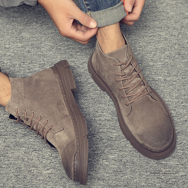 Trendy Martin boots men's autumn and winter breathable tall British style leather heightening men's shoes large size casual overalls short boots