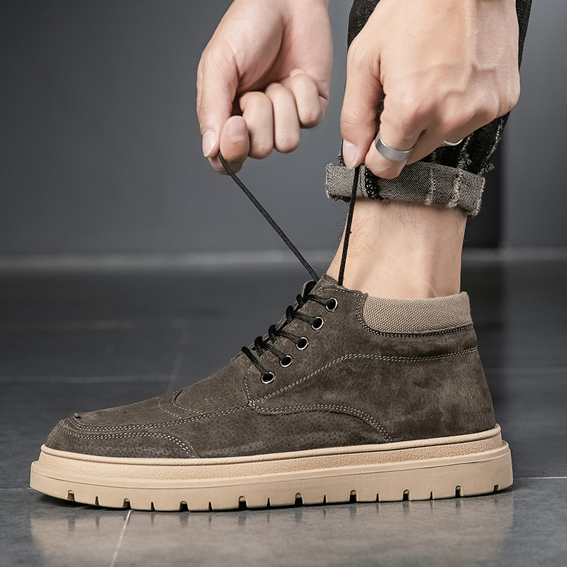 Martin Boots Man 2022 Autumn Winter New Korean Version Tide Board Shoes 100 lap Inn Wind High Help genuine leather tooling shoes 