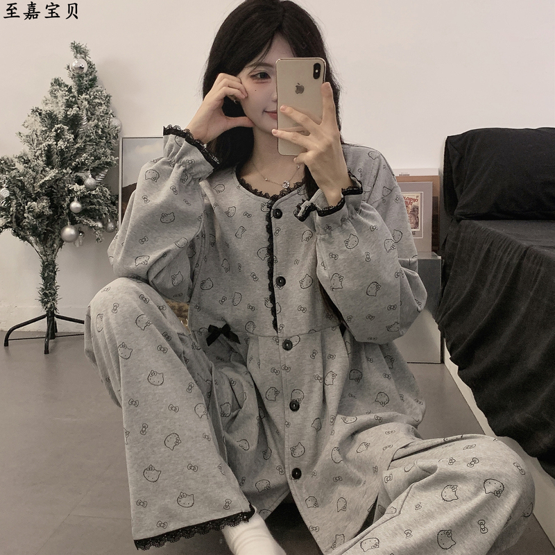 Maternity Pajamas with Breast Pads for All Seasons, Postpartum Nursing Sleepwear for Pregnant Women, Spring and Autumn Breastfeeding Two-Piece Set for Maternity Leave Maternity Pajamas with Breast Pads for All Seasons, Postpartum Nursing Sleepwear for Pregnant Women, Spring and Autumn Breastfeeding Two-Piece Set for Maternity Leave