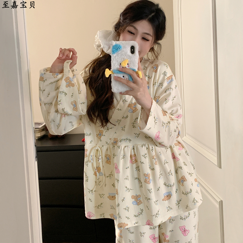 Maternity Wear with Chest Pads and Headband, Summer Pre- and Postpartum Maternity Pajamas, Nursing Wear, Spring and Autumn Maternity Loungewear, Pullover Style
