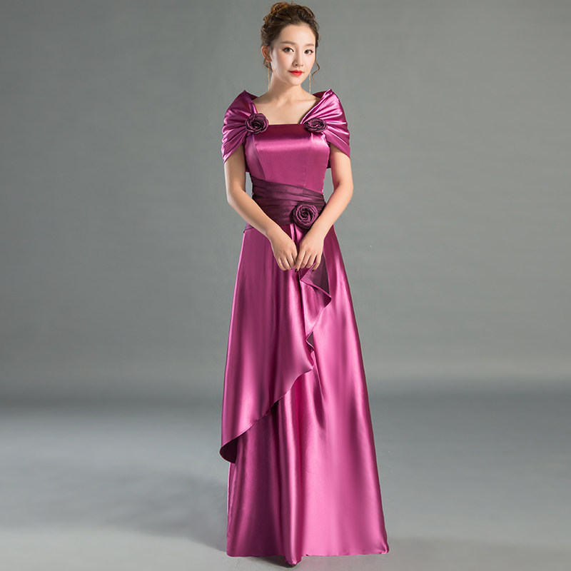 新款礼服一字包肩合唱裙演出服主持新娘结婚敬酒显瘦长款晚礼服