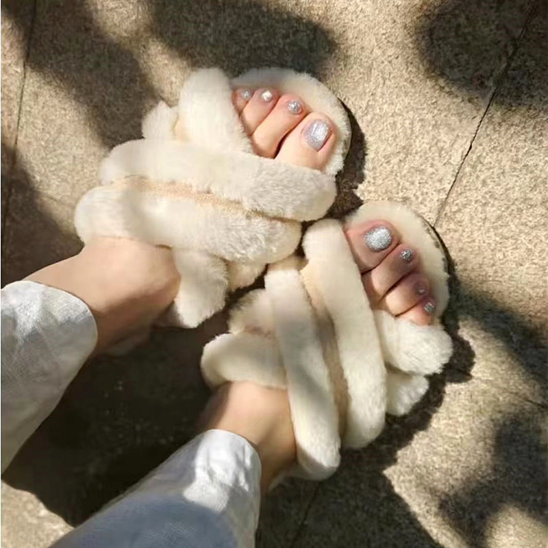 Sangpo Sheepskin and Wool Integrated Crossed Wool Slippers for Women, Spring Flat Non-Slip Casual Versatile Thick Fur Slippers Sangpo Sheepskin and Wool Integrated Crossed Wool Slippers for Women, Spring Flat Non-Slip Casual Versatile Thick Fur Slippers